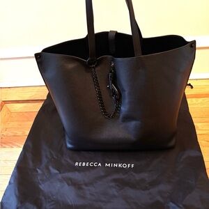 Rebecca Minkoff Black Pebbled Leather Tote with Chain Accent